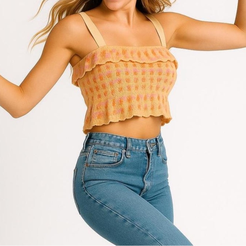 Zara Peach Yellow Knit Cropped Tank Top